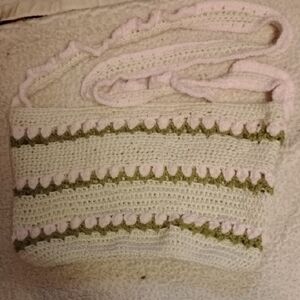 HOMEMADE Handcrafted Cream and Green Crochet Bag